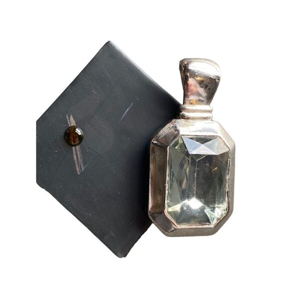 Vintage emerald shape glass pendant matching post earrings tested .500 silver co - Picture 6 of 7